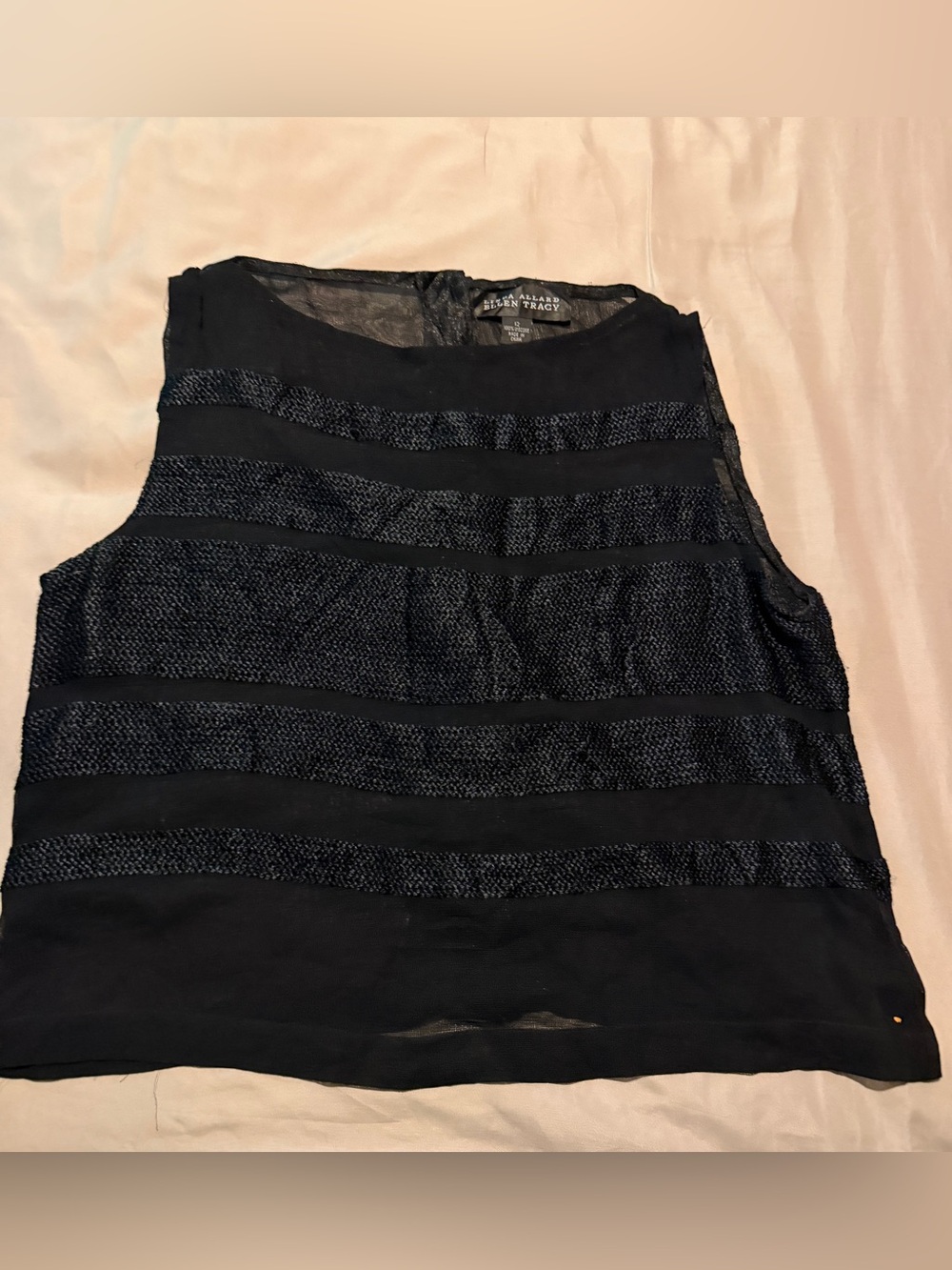 Ellen Tracy Black Sheer Stripe Sleeveless Tank Top